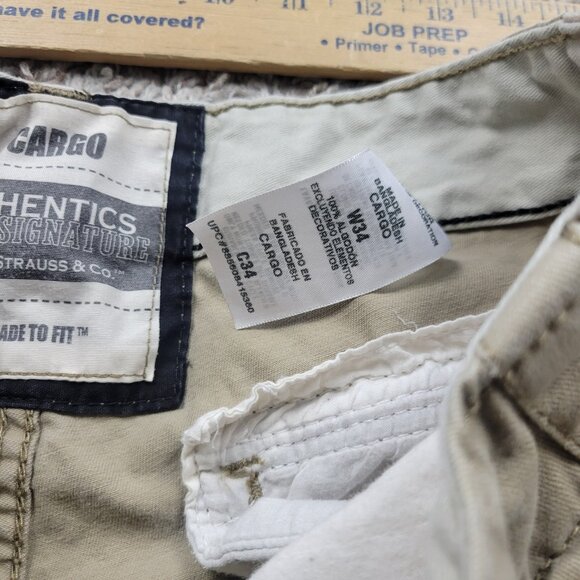 Signature by Levi Cargo Shorts Mens 34 Beige Multi Pocket Khak Utility - Picture 3 of 7